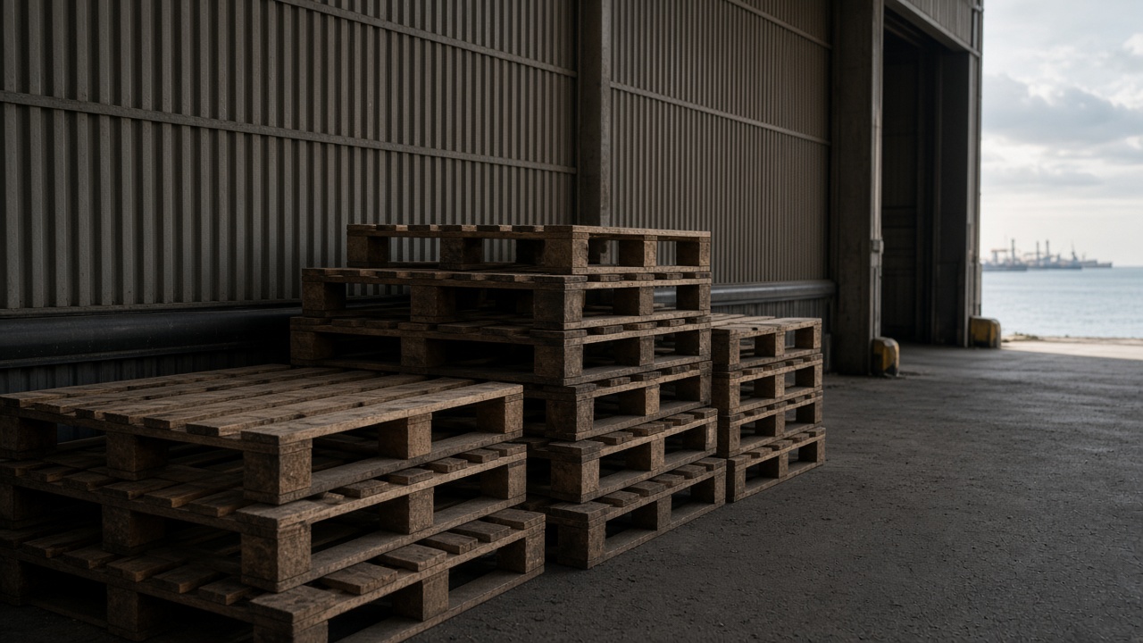 Export crates strapped to a pallet